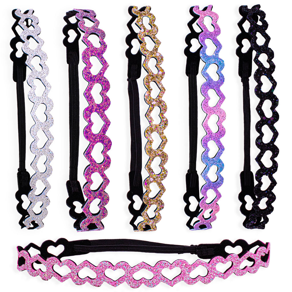 Adjustable No Slip Glitter Heart Headbands