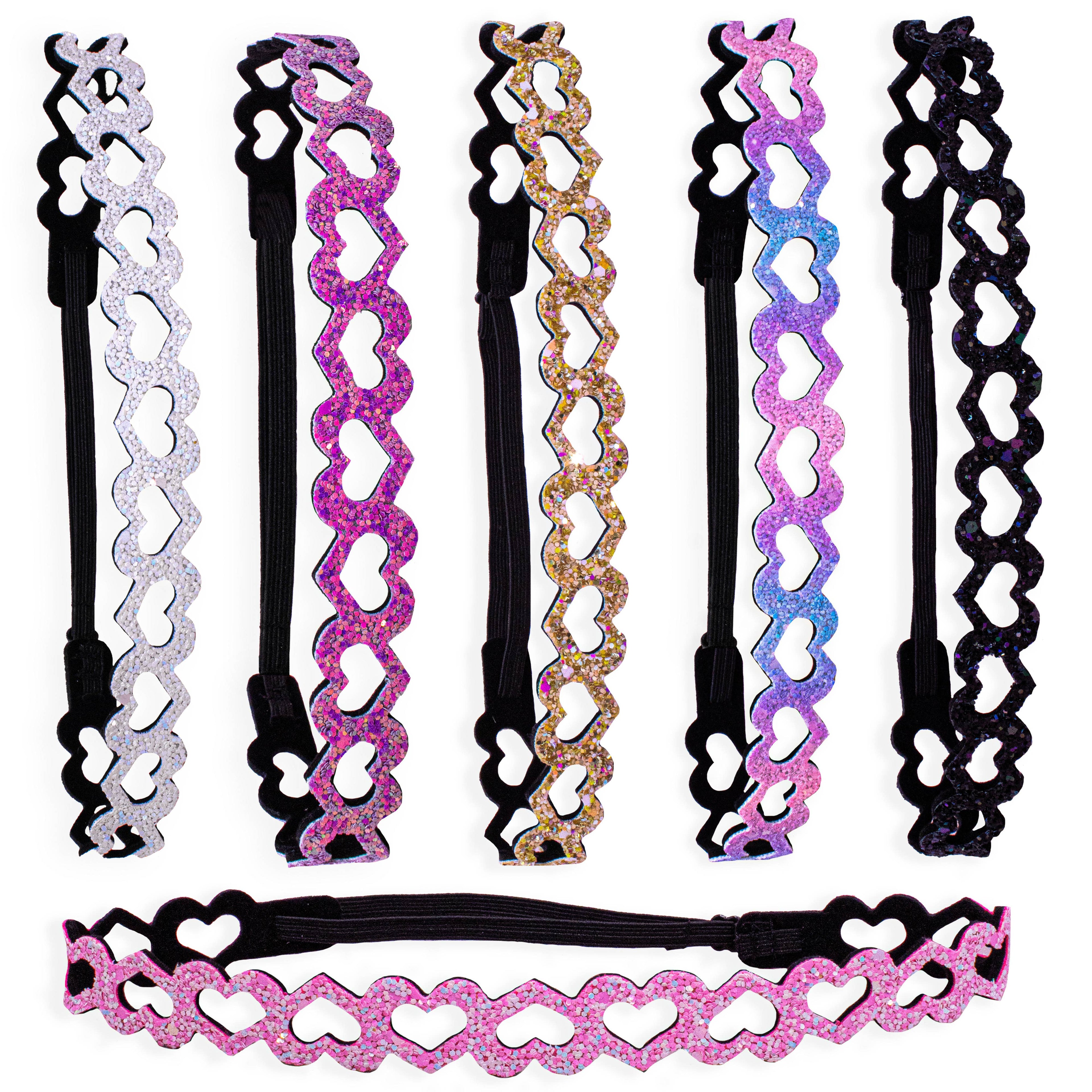 Adjustable No Slip Glitter Heart Headbands