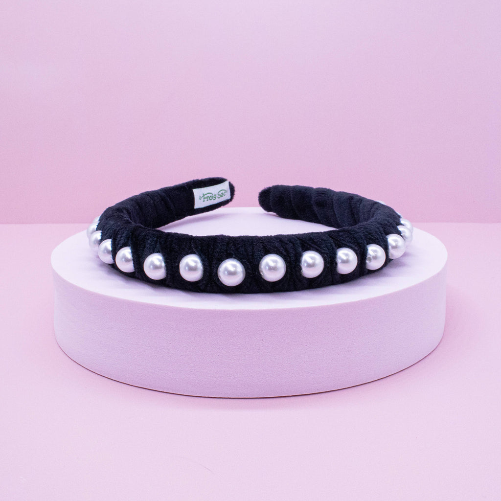 Black Velvet Wrapped Pearl Headband