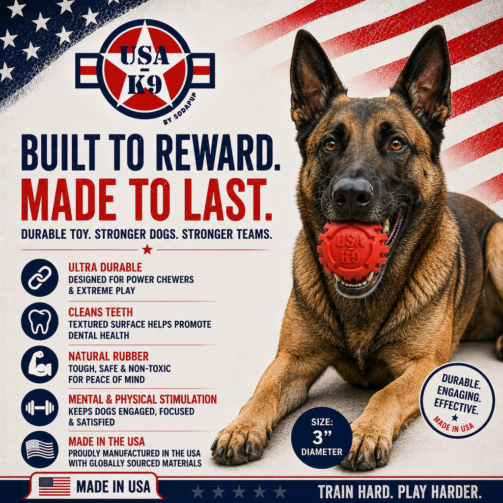 USA-K9 Stars and Stripes Rubber Dog Toy | K9 Handler Reward Toy | Red | USA Made