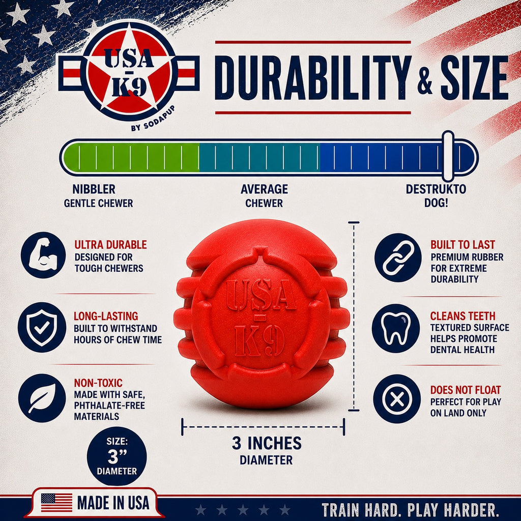 USA-K9 Stars and Stripes Rubber Dog Toy | K9 Handler Reward Toy | Red | USA Made