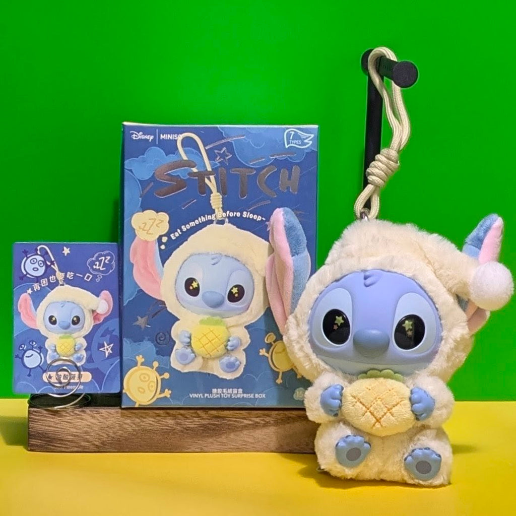 [In Stock] MINISO Stitch Eat Something Before Sleep Plush Keychain Blind Box