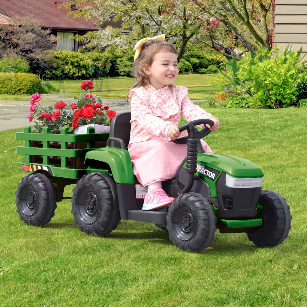 TOBBI 12V Electric Kids Ride-On Tractor with Trailer