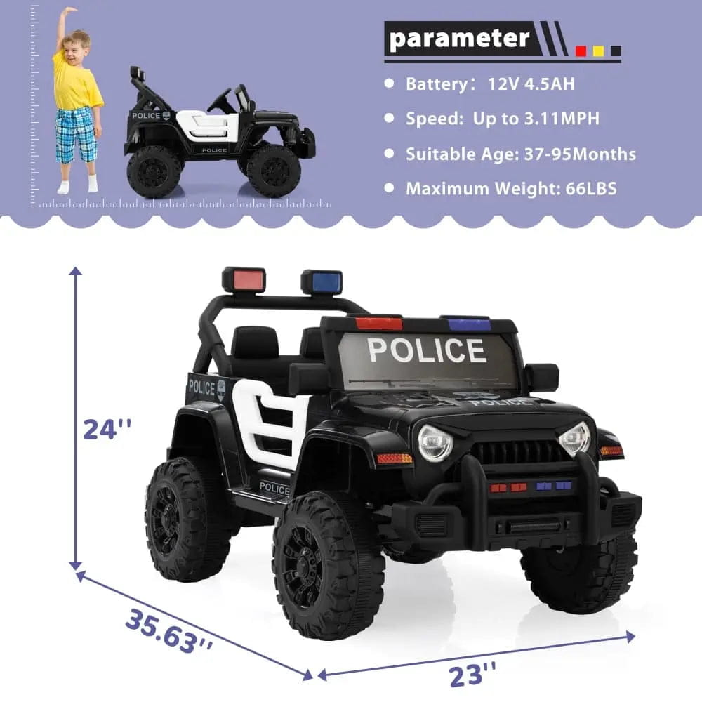 TOBBI 12V 2-Seater Electric Kids Off-Road Police Car