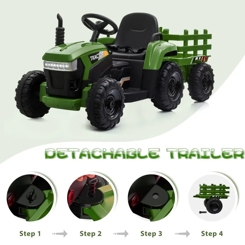 TOBBI 12V Electric Kids Ride-On Tractor with Trailer