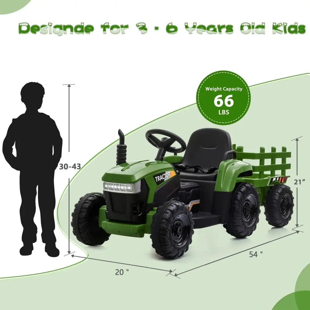 TOBBI 12V Electric Kids Ride-On Tractor with Trailer