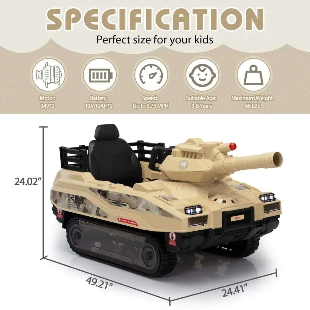 TOBBI 24V Electric Kids Ride-On Tank Car