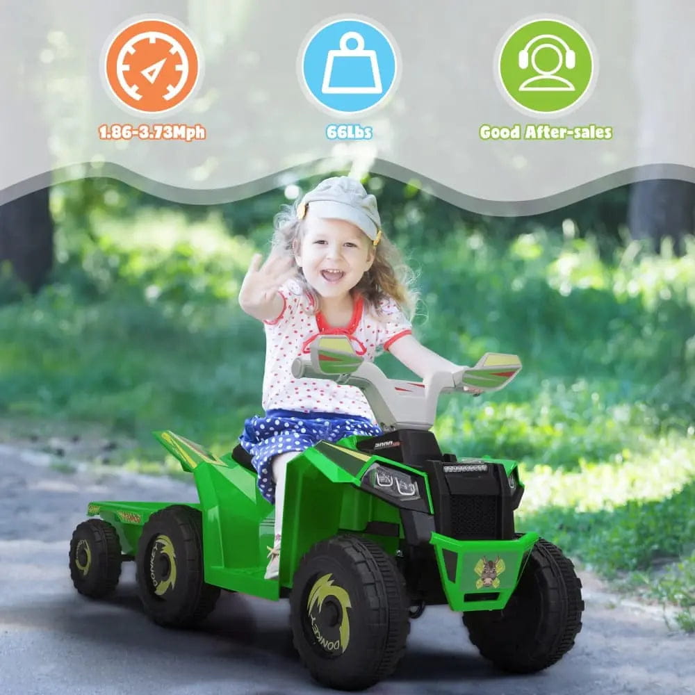 TOBBI 6V Electric Kids Ride-On ATV with Trailer