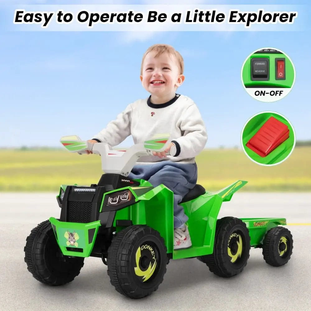 TOBBI 6V Electric Kids Ride-On ATV with Trailer