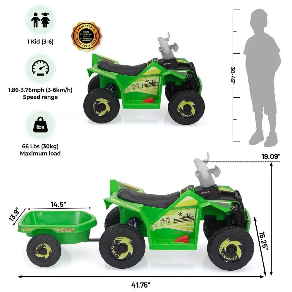 TOBBI 6V Electric Kids Ride-On ATV with Trailer
