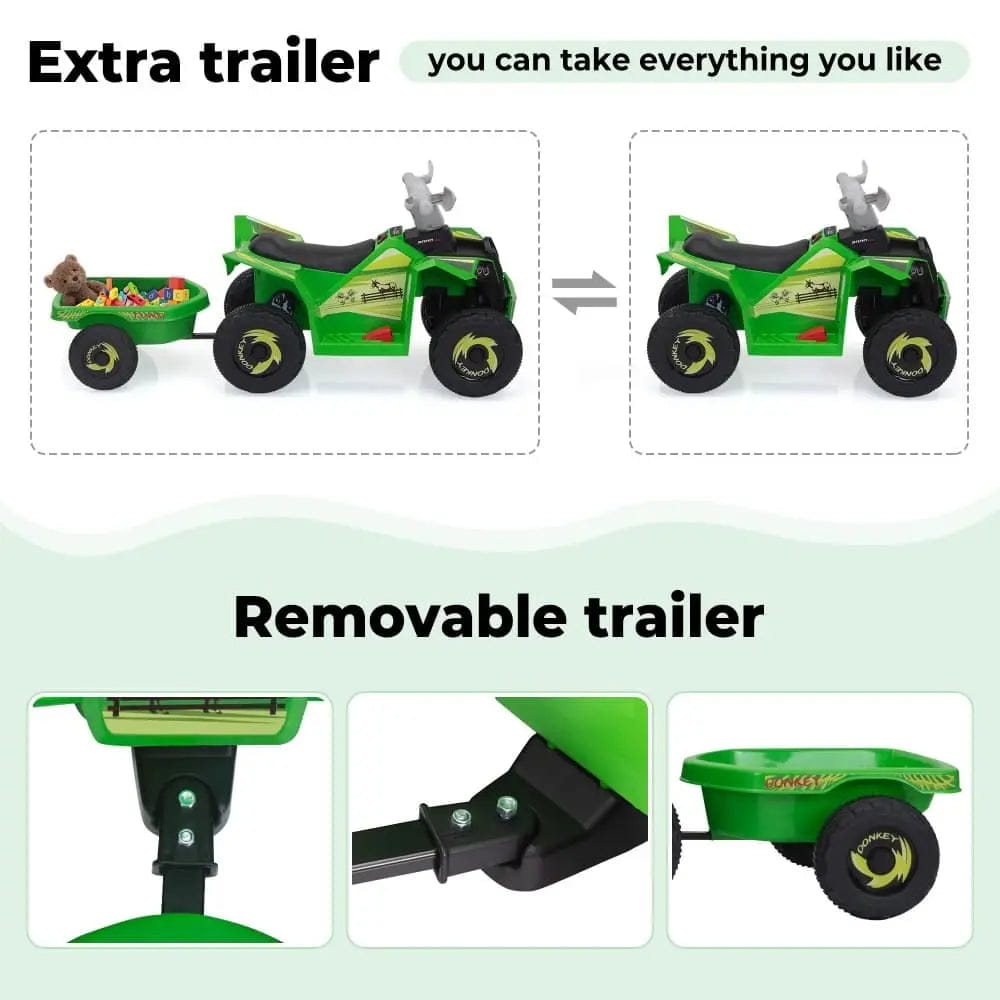 TOBBI 6V Electric Kids Ride-On ATV with Trailer