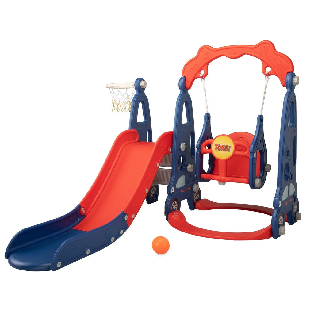 TOBBI & NYEEKOY 3-in-1 Car-Themed Toddler Slide and Swing Set