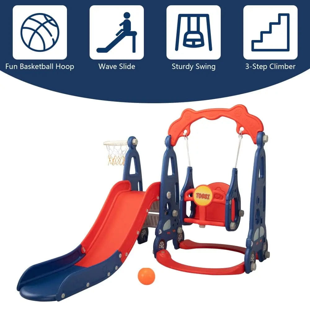 TOBBI & NYEEKOY 3-in-1 Car-Themed Toddler Slide and Swing Set
