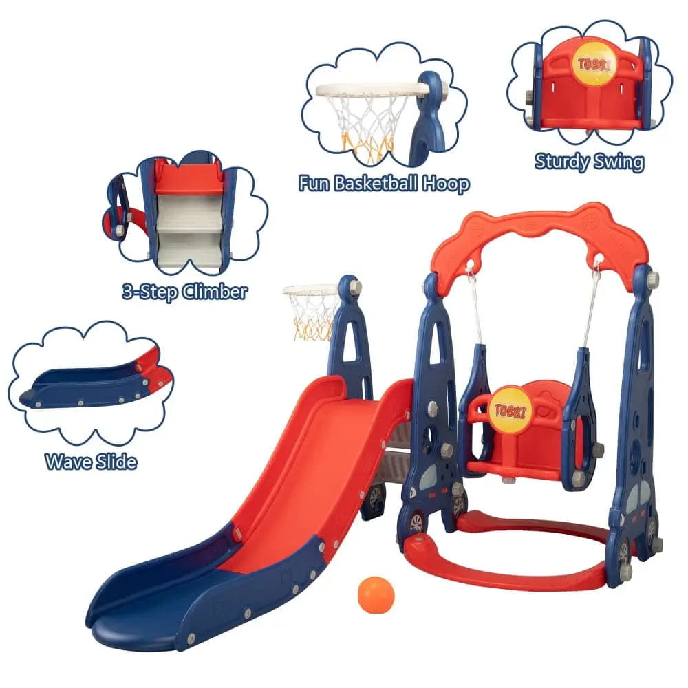 TOBBI & NYEEKOY 3-in-1 Car-Themed Toddler Slide and Swing Set