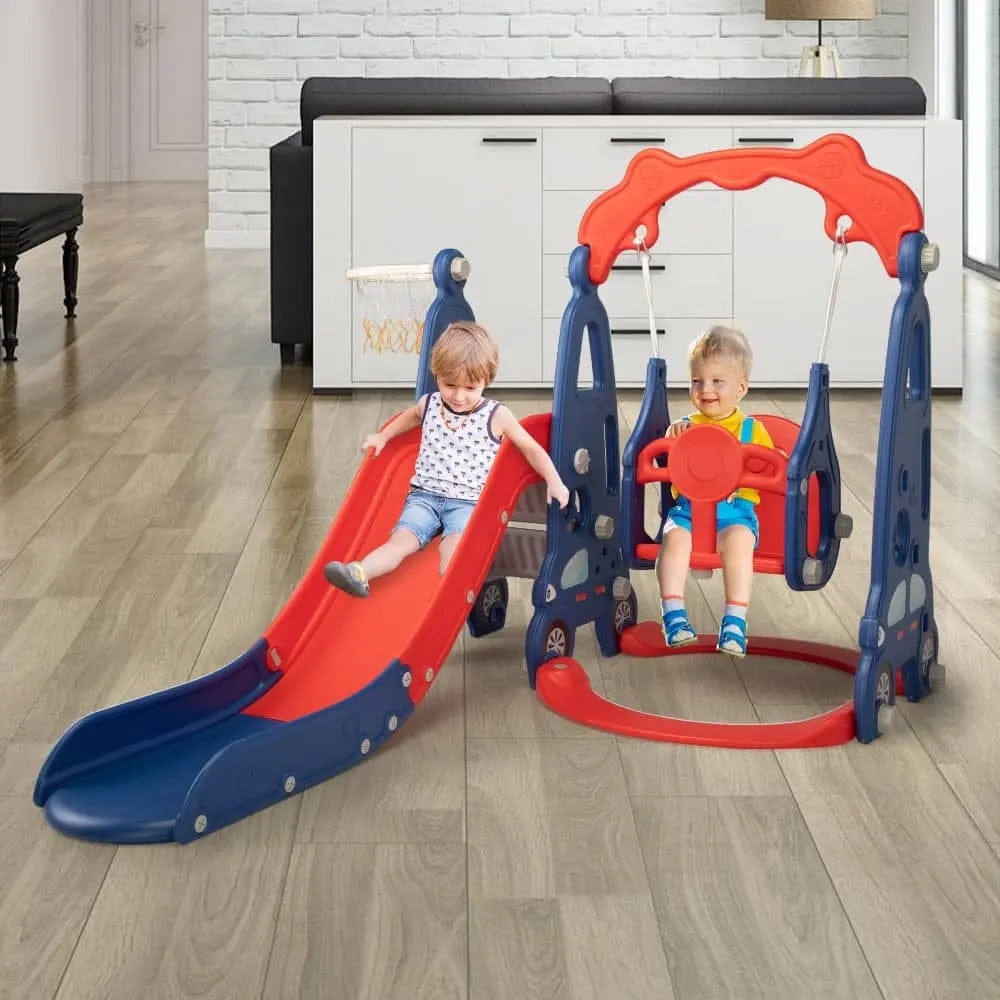 TOBBI & NYEEKOY 3-in-1 Car-Themed Toddler Slide and Swing Set