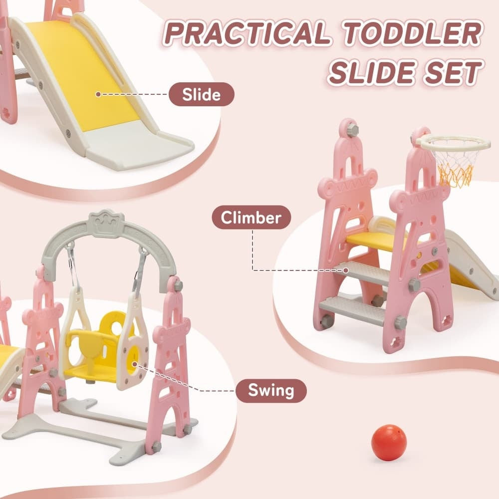 TOBBI & NYEEKOY 4-in-1 Toddler Slide and Swing Playset with Hoop