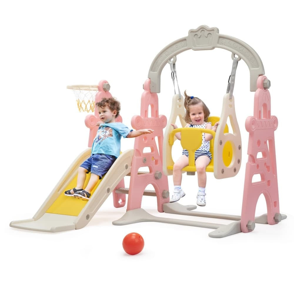 TOBBI & NYEEKOY 4-in-1 Toddler Slide and Swing Playset with Hoop