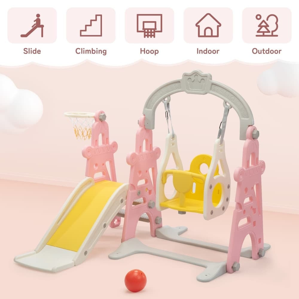 TOBBI & NYEEKOY 4-in-1 Toddler Slide and Swing Playset with Hoop