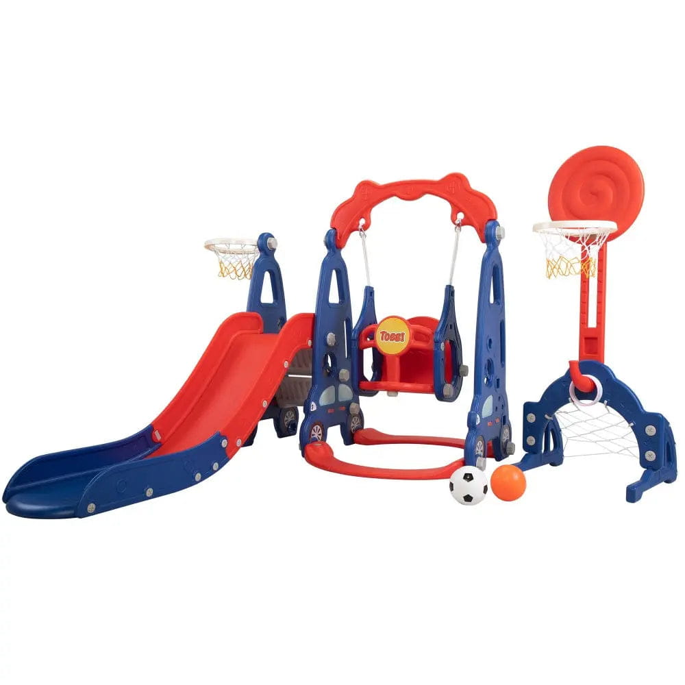 TOBBI & NYEEKOY 5-in-1 Car-Themed Toddler Slide and Swing Set