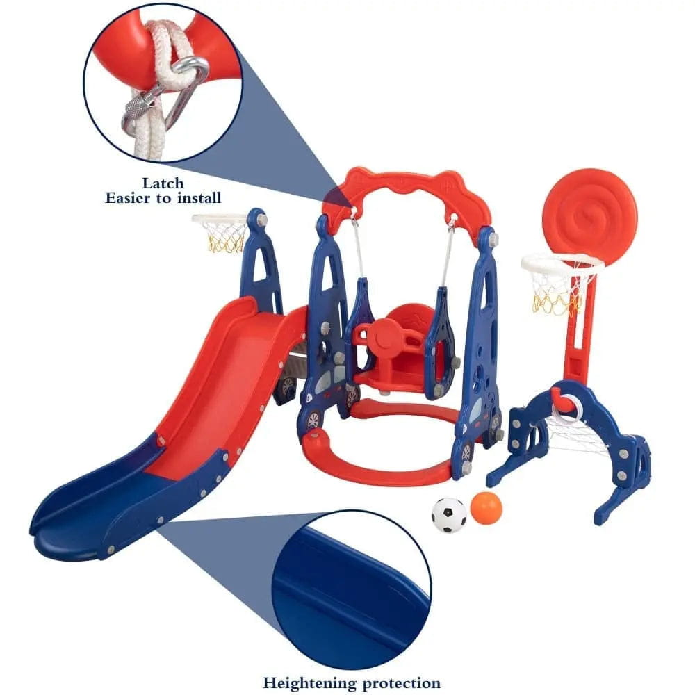 TOBBI & NYEEKOY 5-in-1 Car-Themed Toddler Slide and Swing Set