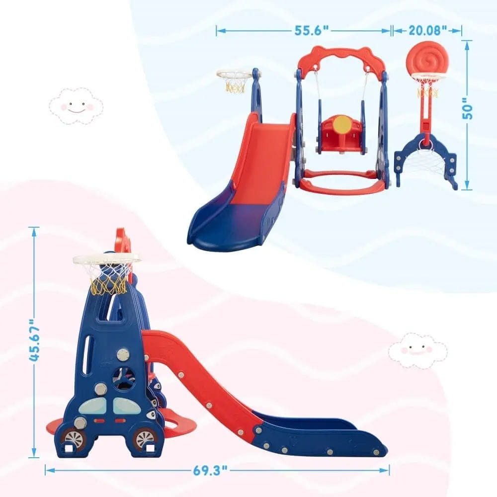 TOBBI & NYEEKOY 5-in-1 Car-Themed Toddler Slide and Swing Set