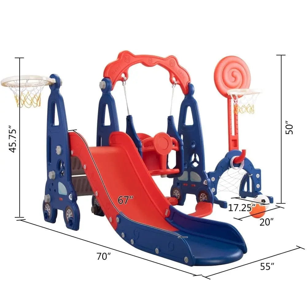 TOBBI & NYEEKOY 5-in-1 Car-Themed Toddler Slide and Swing Set