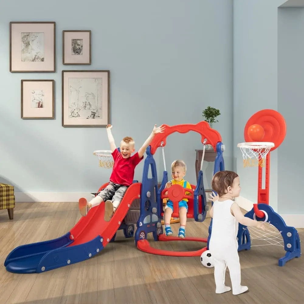TOBBI & NYEEKOY 5-in-1 Car-Themed Toddler Slide and Swing Set