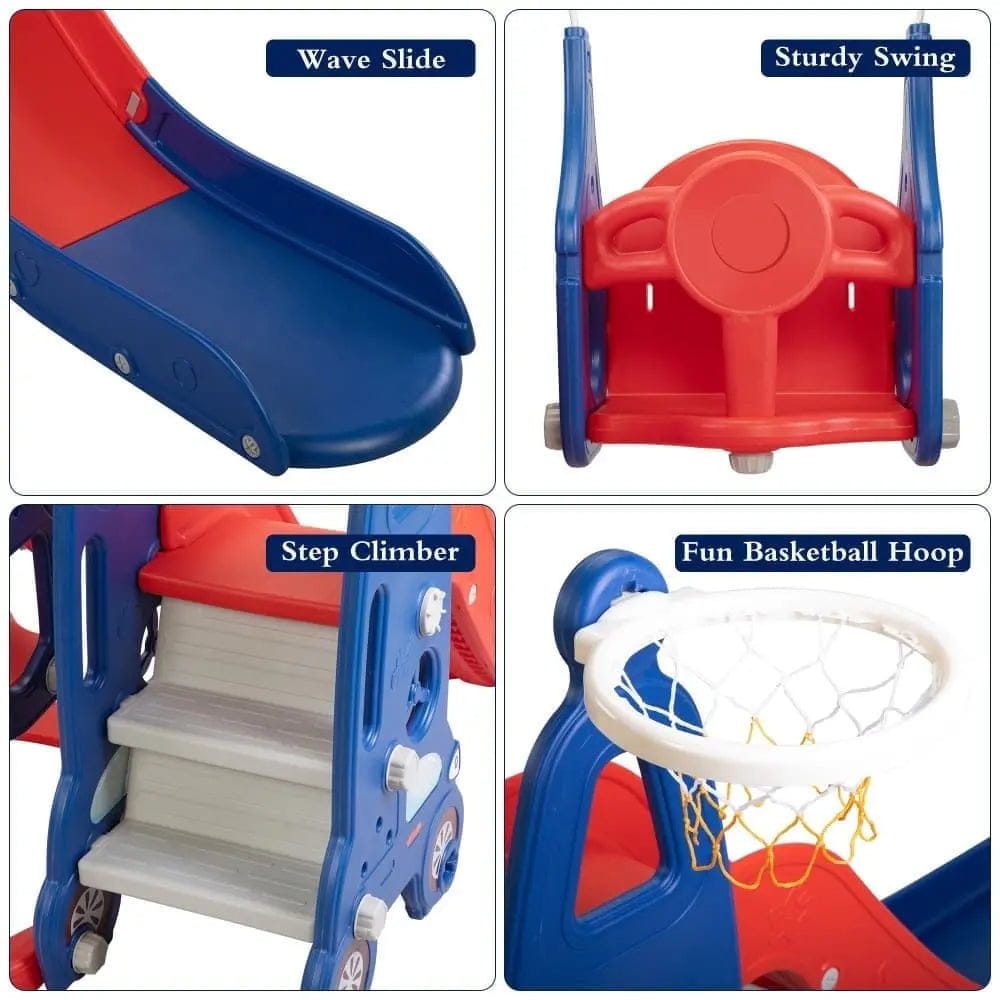 TOBBI & NYEEKOY 5-in-1 Car-Themed Toddler Slide and Swing Set