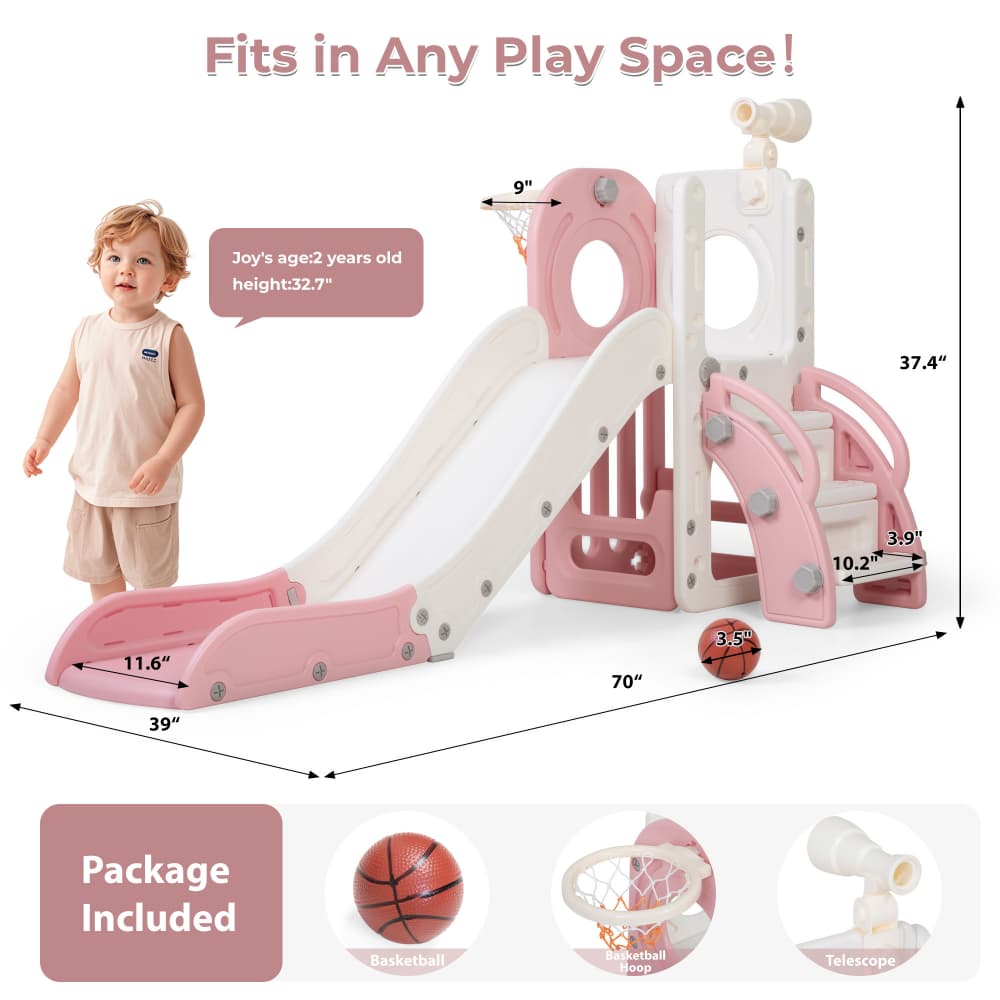 TOBBI & NYEEKOY 6-in-1 Toddler Slide Playset with Basketball Hoop