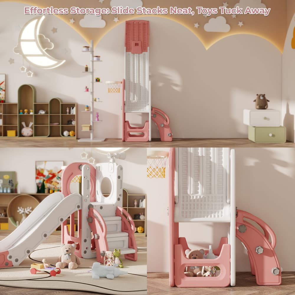 TOBBI & NYEEKOY 6-in-1 Toddler Slide Playset with Basketball Hoop