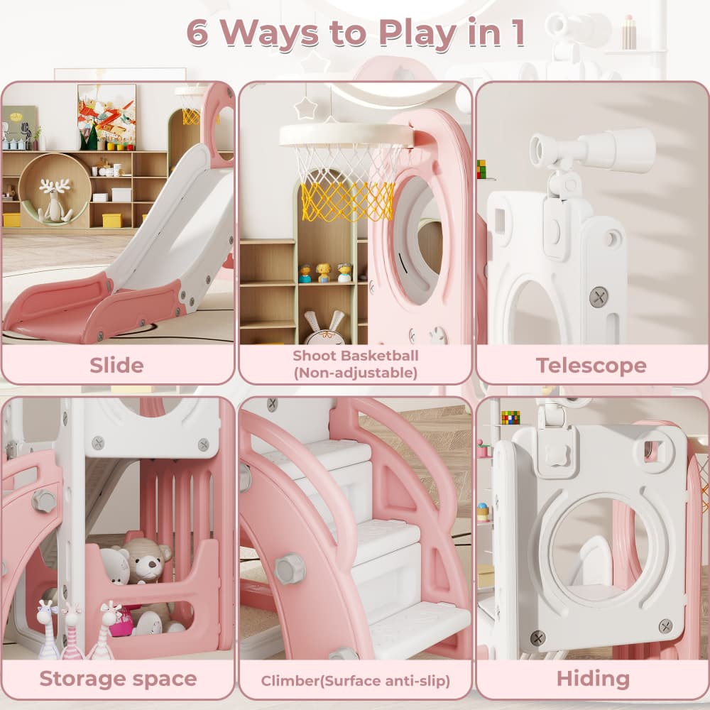 TOBBI & NYEEKOY 6-in-1 Toddler Slide Playset with Basketball Hoop
