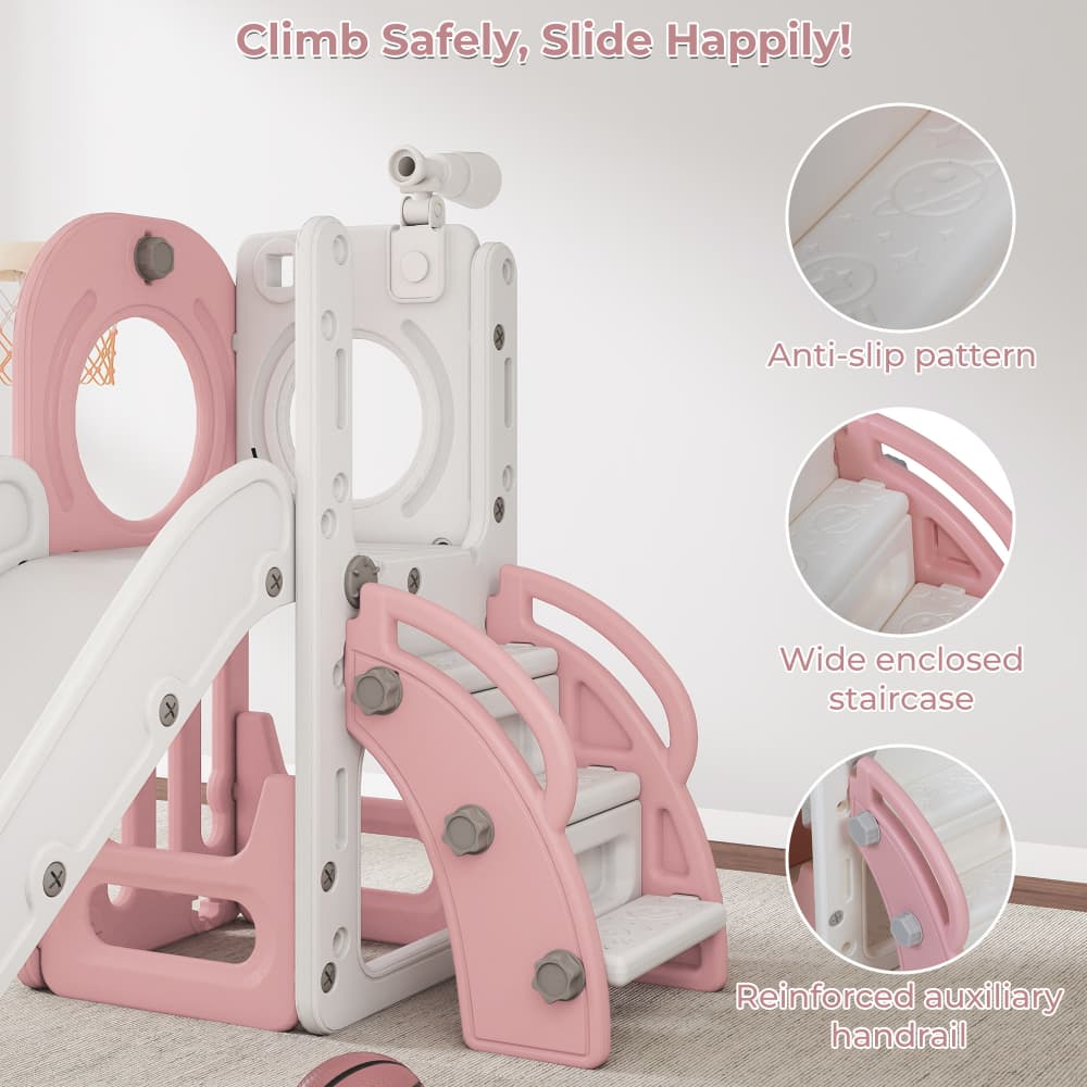 TOBBI & NYEEKOY 6-in-1 Toddler Slide Playset with Basketball Hoop