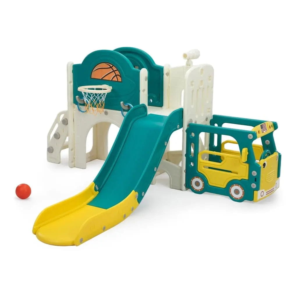 TOBBI & NYEEKOY 9-in-1 Bus-Themed Toddler Slide and Climber Set