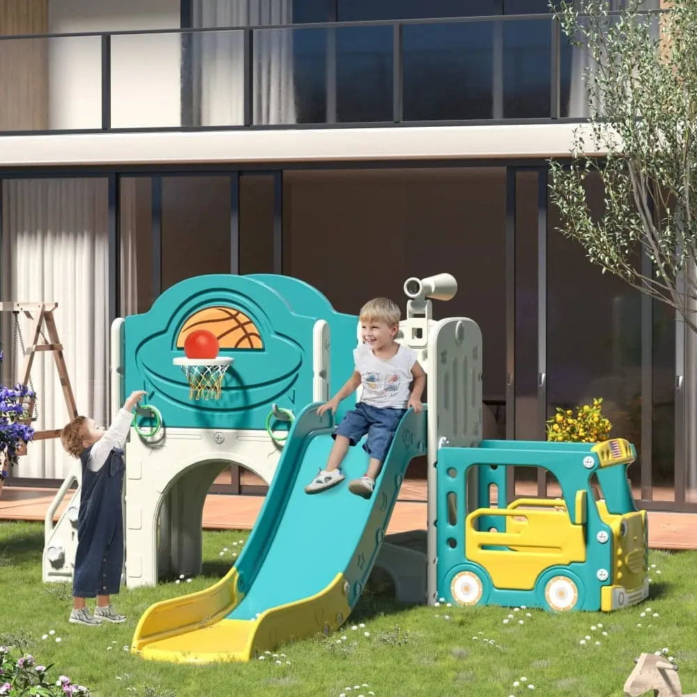 TOBBI & NYEEKOY 9-in-1 Bus-Themed Toddler Slide and Climber Set
