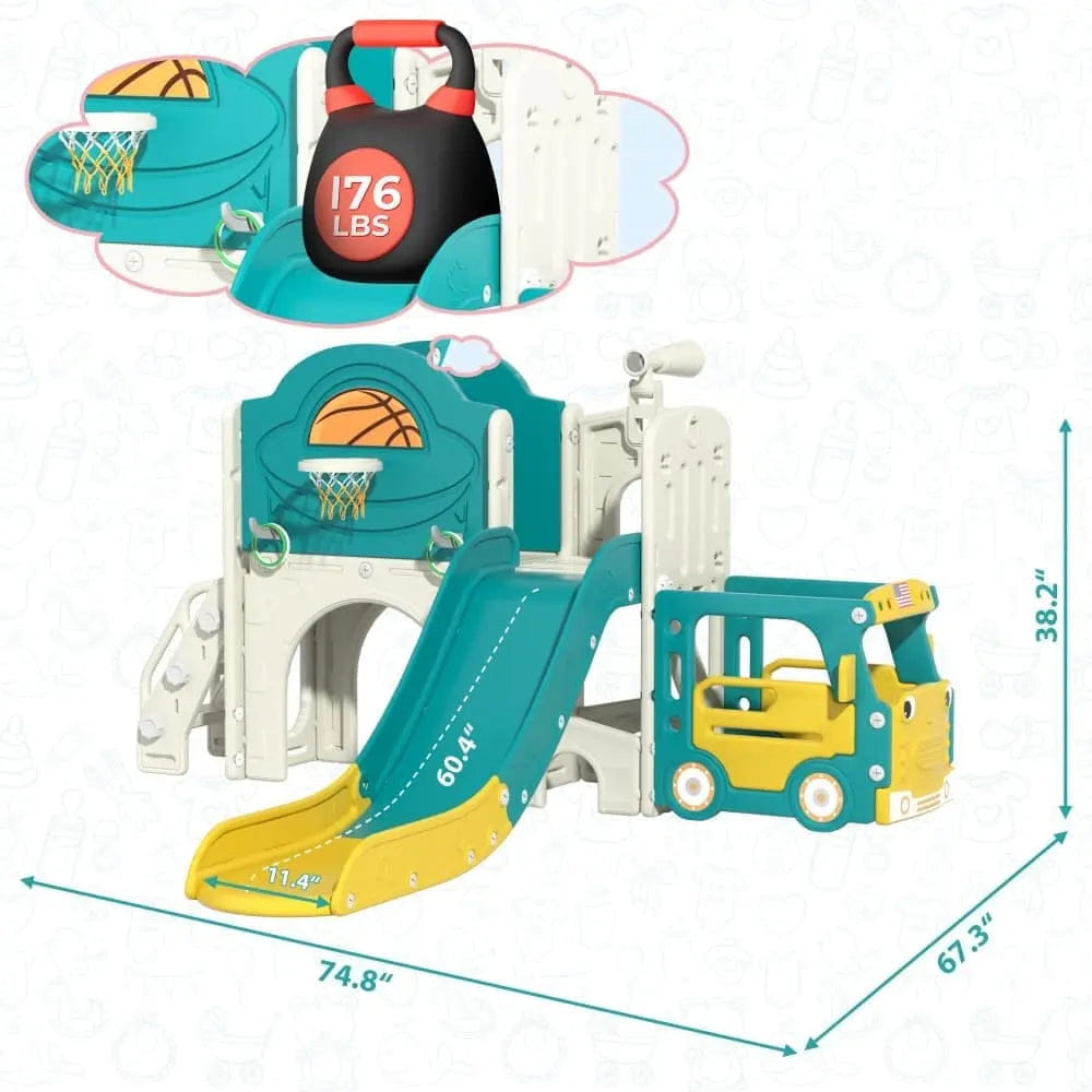 TOBBI & NYEEKOY 9-in-1 Bus-Themed Toddler Slide and Climber Set
