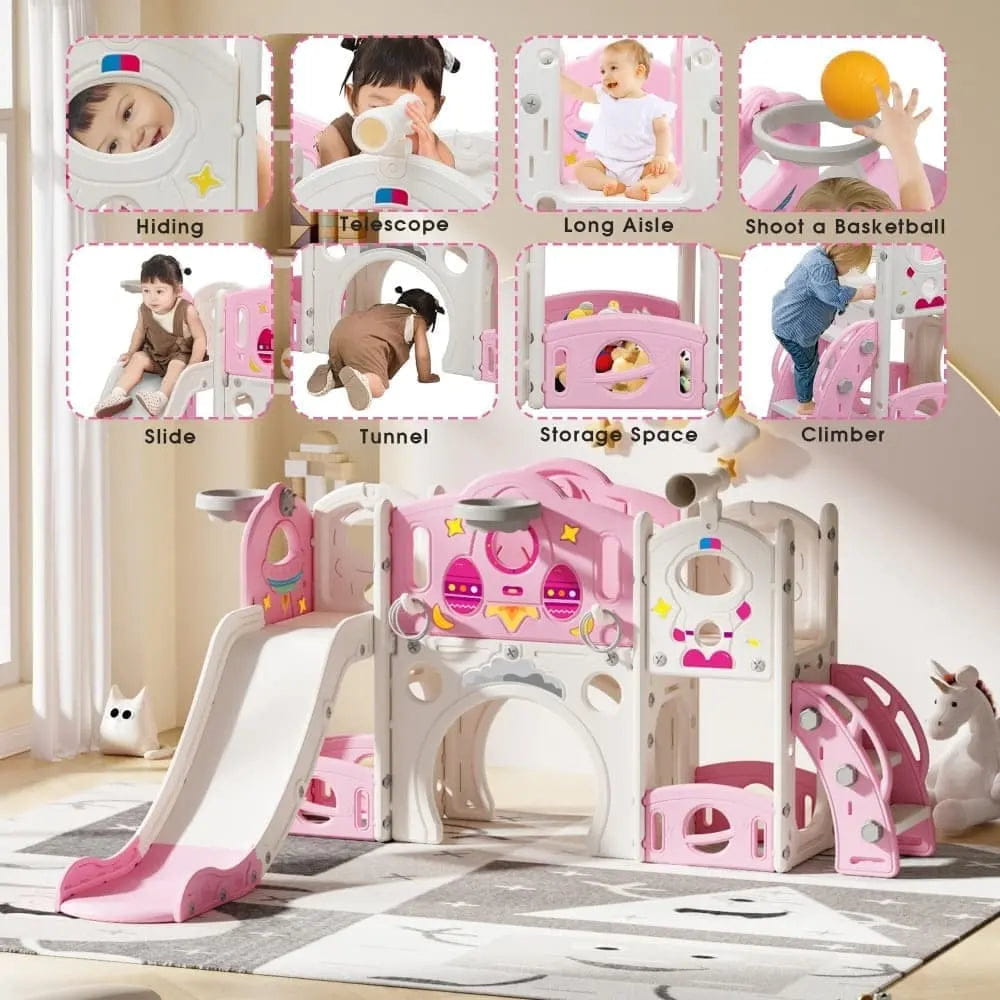 TOBBI & NYEEKOY 9-in-1 Large Rocket-Themed Toddler Climber Slide