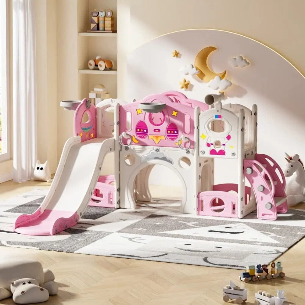 TOBBI & NYEEKOY 9-in-1 Large Rocket-Themed Toddler Climber Slide