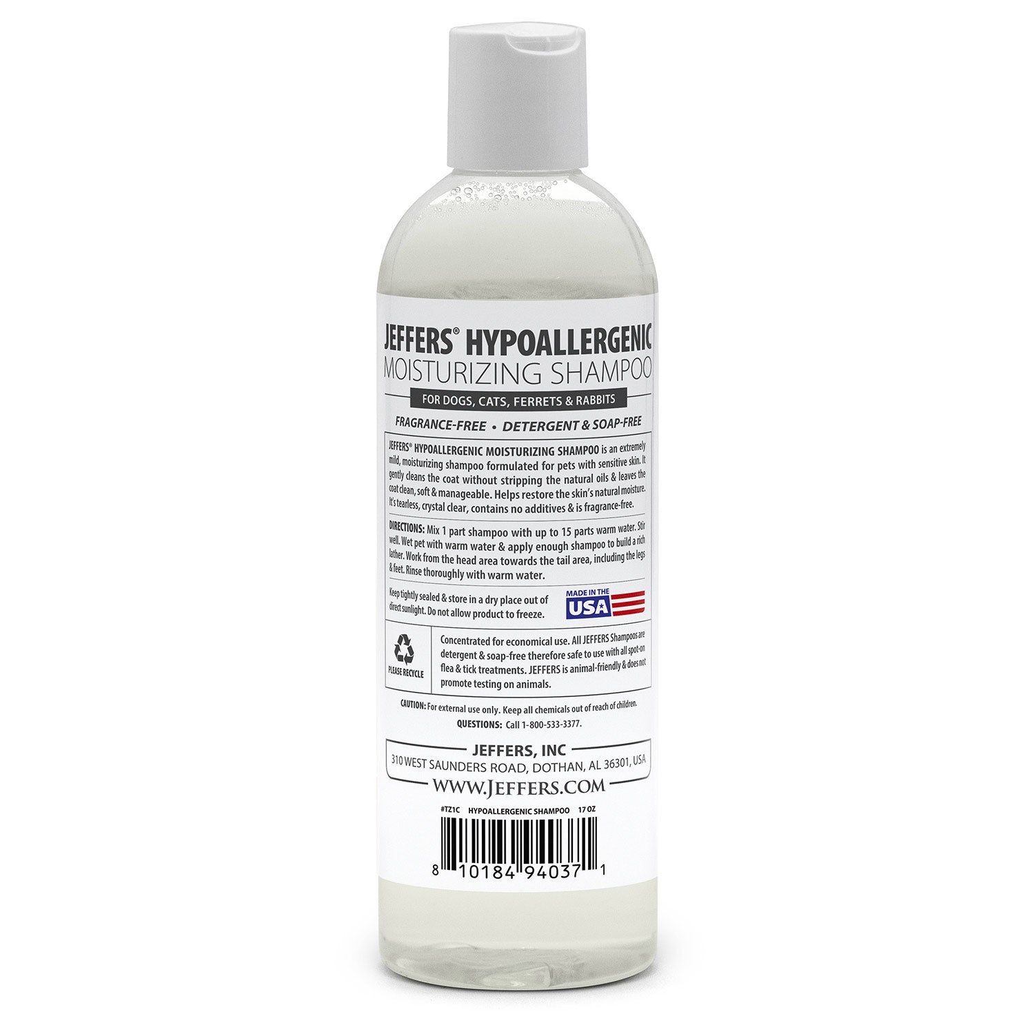 Jeffers Hypoallergenic Moisturizing Pet Shampoo for Sensitive Skin