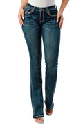 Grace in LA Women's Western Horse Embroidered Mid Rise Bootcut Jeans
