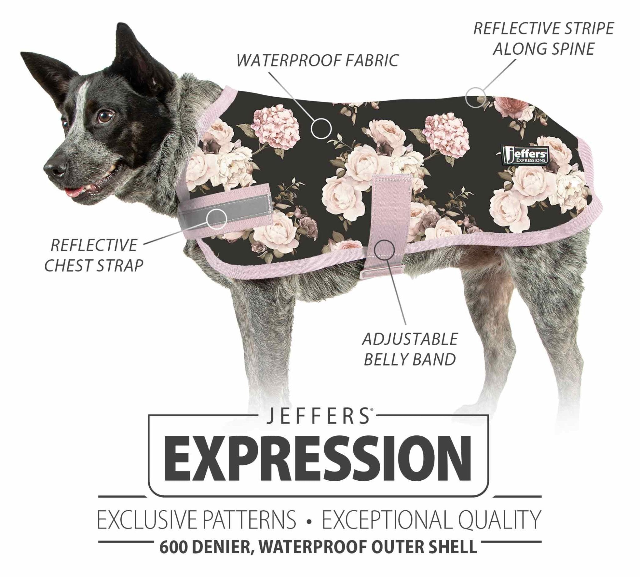 Jeffers Expression 600D Waterproof Ripstop Dog Coat, 240 Grams