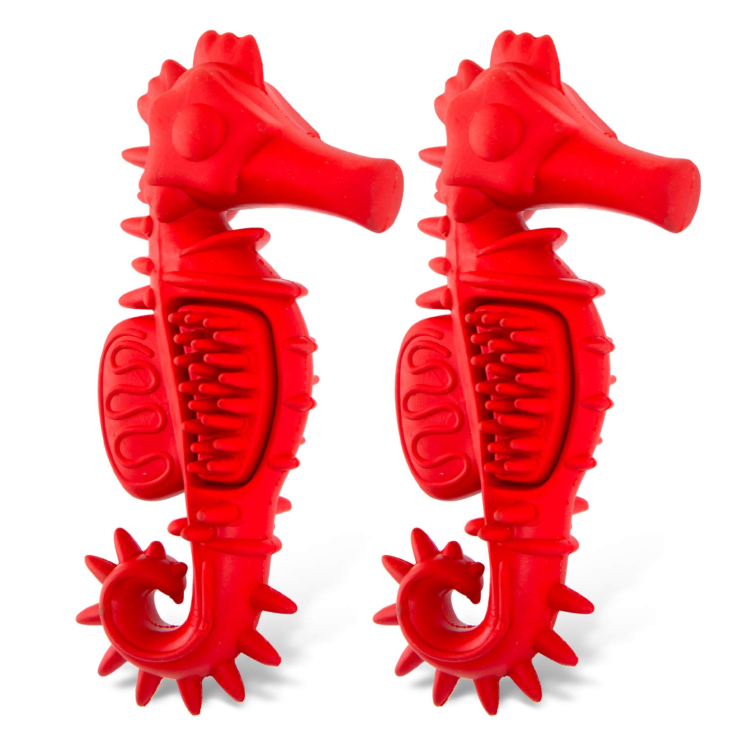 Jeffers Red Seahorse Natural Rubber Dog Chew Toy with Vanilla Scent and Textured Ridges for Dental Health
